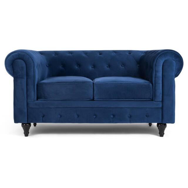 Bravich LTD Chesterfield Velvet Button Tufted Sofas - Armchair, 2 Seater, 3 Seaters in Blue - Size: 2 Seater - image 1
