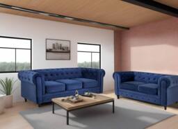 Bravich LTD Chesterfield Velvet Button Tufted Sofas - Armchair, 2 Seater, 3 Seaters in Blue - Size: 2 Seater - thumbnail 6