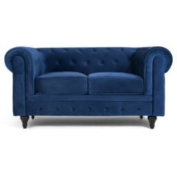 Bravich LTD Chesterfield Velvet Button Tufted Sofas - Armchair, 2 Seater, 3 Seaters in Blue - Size: 2 Seater - thumbnail 1
