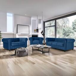 Bravich LTD Chesterfield Velvet Button Tufted Sofas - Armchair, 2 Seater, 3 Seaters in Blue - Size: 2 Seater - thumbnail 2