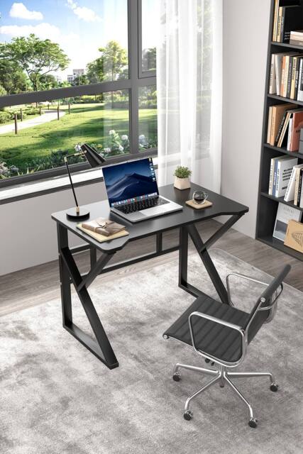 Living and Home K-shaped Compact Office Desk Workstation Game Table in Black - image 1