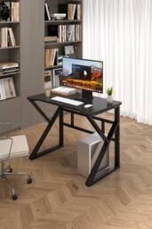 Living and Home K-shaped Compact Office Desk Workstation Game Table in Black - thumbnail 2
