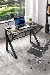 Living and Home K-shaped Compact Office Desk Workstation Game Table in Black - thumbnail 8