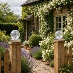 FLAVORA Cool light-2PCS Solar Garden Crackle Glass Ball Lights in White - thumbnail 4