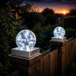 FLAVORA Cool light-2PCS Solar Garden Crackle Glass Ball Lights in White - thumbnail 5