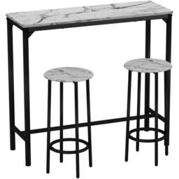 VOGREX 3-Piece Modern White Marble Bar Table & Stools Dining Set