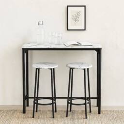 VOGREX 3-Piece Modern White Marble Bar Table & Stools Dining Set - thumbnail 3