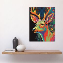 "Artery8 Wall Art Print Psychedelic Buck Multicoloured Deer Abstract Painting Vibrant Bold Bright Colourful Painting Poster - Size: W24"" x H32""" - thumbnail 4