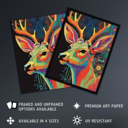 "Artery8 Wall Art Print Psychedelic Buck Multicoloured Deer Abstract Painting Vibrant Bold Bright Colourful Painting Poster - Size: W24"" x H32""" - thumbnail 2