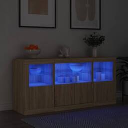 Berkfield Home Sideboard with LED Lights Sonoma Oak 142.5x37x67 cm in Tan - thumbnail 2
