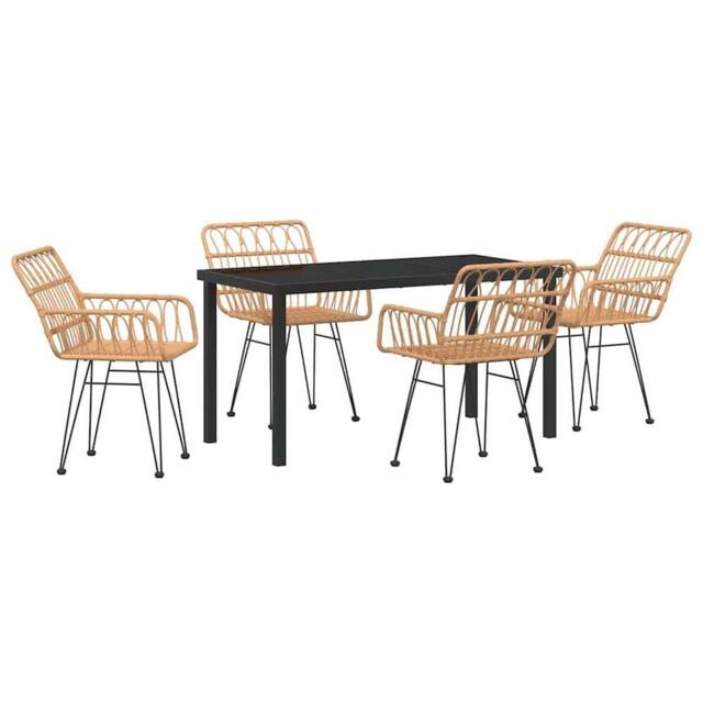 Berkfield Home 5 Piece Garden Dining Set Brown Poly Rattan in Natural - image 1