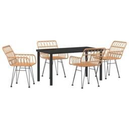 Berkfield Home 5 Piece Garden Dining Set Brown Poly Rattan in Natural - thumbnail 1