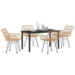 Berkfield Home 5 Piece Garden Dining Set Brown Poly Rattan in Natural - thumbnail 3
