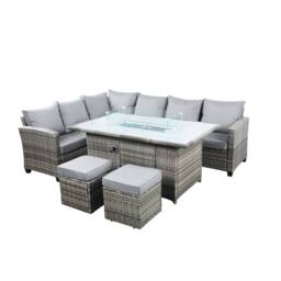 Outdoor Living The Conwy 8 Seat Corner Gas Firepit Rattan Dining Set - Mixed Grey in Dark Grey - thumbnail 4