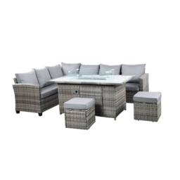 Outdoor Living The Conwy 8 Seat Corner Gas Firepit Rattan Dining Set - Mixed Grey in Dark Grey - thumbnail 2