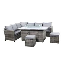 Outdoor Living The Conwy 8 Seat Corner Gas Firepit Rattan Dining Set - Mixed Grey in Dark Grey - thumbnail 3