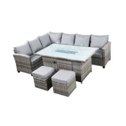 Outdoor Living The Conwy 8 Seat Corner Gas Firepit Rattan Dining Set - Mixed Grey in Dark Grey - thumbnail 5