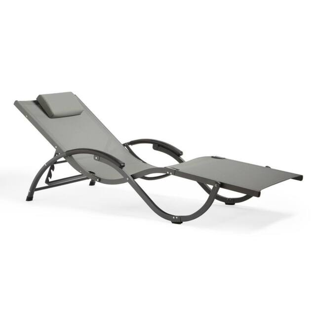 VonHaus Outdoor Reclinable Textoline Folding Sunloungers in Black - image 1