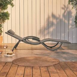 VonHaus Outdoor Reclinable Textoline Folding Sunloungers in Black - thumbnail 3