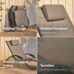 VonHaus Outdoor Reclinable Textoline Folding Sunloungers in Black - thumbnail 4