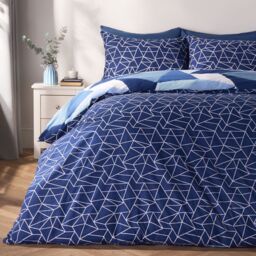 OHS Geometric Shapes Duvet Cover with Pillowcase Set Bedding Quilt in Navy - Size: Double - thumbnail 2