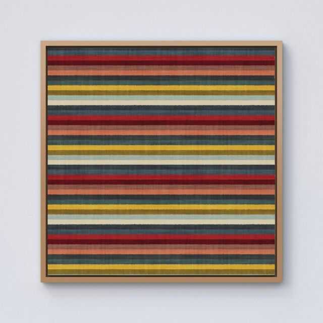 Warren Reed - Designer Multicolour Striped Brish Pattern Framed Canvas in Light Brown - Size: w40 inch x h40 inch - image 1