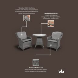 Royalcraft Paris 2 Seater Bistro Carver Set in Grey - thumbnail 8
