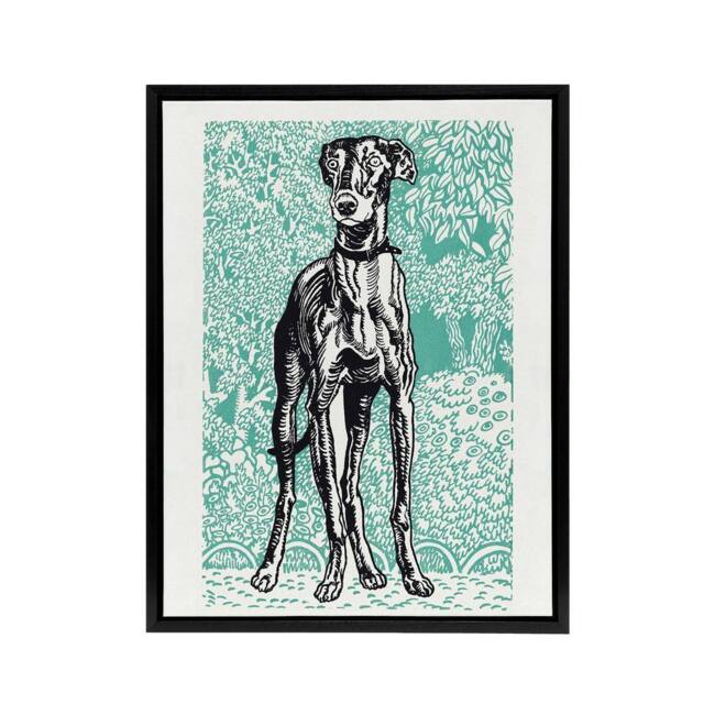 "Artery8 Dog Lover Greyhound Pet Portrait Moriz Jung Framed Canvas Wall Art in Blue - Size: W12"" x H16""" - image 1