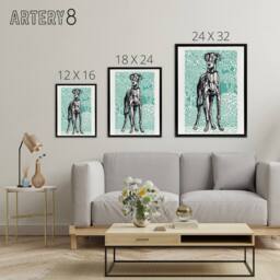 "Artery8 Dog Lover Greyhound Pet Portrait Moriz Jung Framed Canvas Wall Art in Blue - Size: W12"" x H16""" - thumbnail 4