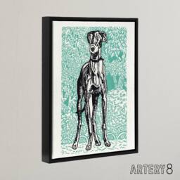 "Artery8 Dog Lover Greyhound Pet Portrait Moriz Jung Framed Canvas Wall Art in Blue - Size: W12"" x H16""" - thumbnail 2