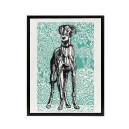 "Artery8 Dog Lover Greyhound Pet Portrait Moriz Jung Framed Canvas Wall Art in Blue - Size: W12"" x H16""" - thumbnail 1