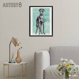 "Artery8 Dog Lover Greyhound Pet Portrait Moriz Jung Framed Canvas Wall Art in Blue - Size: W12"" x H16""" - thumbnail 3