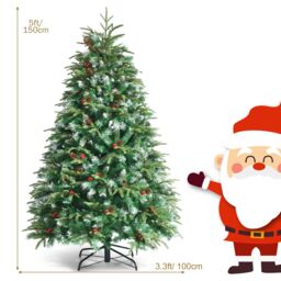Costway 5FT Pre-Lit Artificial Christmas Tree Snowy Xmas Tree 250 LED 11 Lighting Modes in Green - thumbnail 3