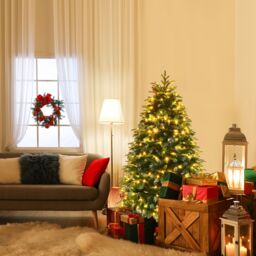 Costway 5FT Pre-Lit Artificial Christmas Tree Snowy Xmas Tree 250 LED 11 Lighting Modes in Green - thumbnail 2