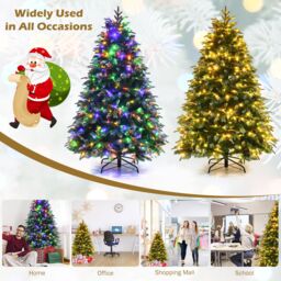 Costway 5FT Pre-Lit Artificial Christmas Tree Snowy Xmas Tree 250 LED 11 Lighting Modes in Green - thumbnail 4