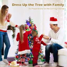 Costway 5FT Pre-Lit Artificial Christmas Tree Snowy Xmas Tree 250 LED 11 Lighting Modes in Green - thumbnail 5