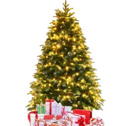 Costway 5FT Pre-Lit Artificial Christmas Tree Snowy Xmas Tree 250 LED 11 Lighting Modes in Green