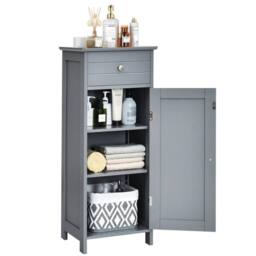 Kelvenix Bathroom Floor Standing Wooden Cupboard Storage Cabinet in Grey