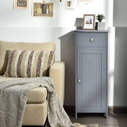 Kelvenix Bathroom Floor Standing Wooden Cupboard Storage Cabinet in Grey - thumbnail 5