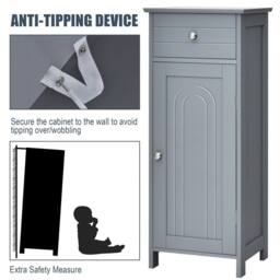Kelvenix Bathroom Floor Standing Wooden Cupboard Storage Cabinet in Grey - thumbnail 3