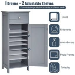Kelvenix Bathroom Floor Standing Wooden Cupboard Storage Cabinet in Grey - thumbnail 4