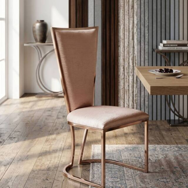 Stratus Interiors Champagne Dining Chair Silver Mirrored Frame with Padded Seat pair of 2 Chairs in Rose Gold - image 1