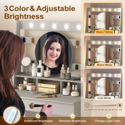 KEEPREAPER Stylish Dressing Table with Lights & Adjustable Lighting Colours in Grey - thumbnail 5