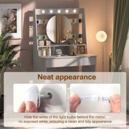 KEEPREAPER Stylish Dressing Table with Lights & Adjustable Lighting Colours in Grey - thumbnail 7