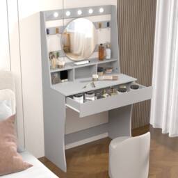 KEEPREAPER Stylish Dressing Table with Lights & Adjustable Lighting Colours in Grey - thumbnail 8