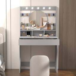 KEEPREAPER Stylish Dressing Table with Lights & Adjustable Lighting Colours in Grey - thumbnail 1