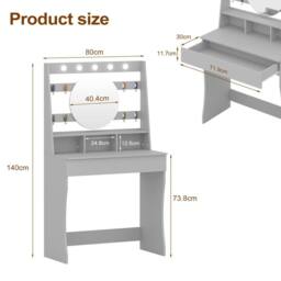 KEEPREAPER Stylish Dressing Table with Lights & Adjustable Lighting Colours in Grey - thumbnail 3