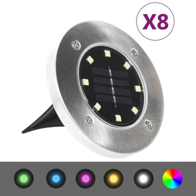 Berkfield Home Solar Ground Lights 8 pcs LED Lights RGB Colour in Silver - image 1