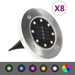 Berkfield Home Solar Ground Lights 8 pcs LED Lights RGB Colour in Silver - thumbnail 1