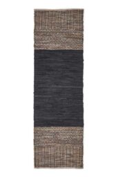 Homescapes Leather Handwoven Herringbone Hall Runner, 66 x 200 cm in Black - Size: 66 cm x 200 cm - thumbnail 2